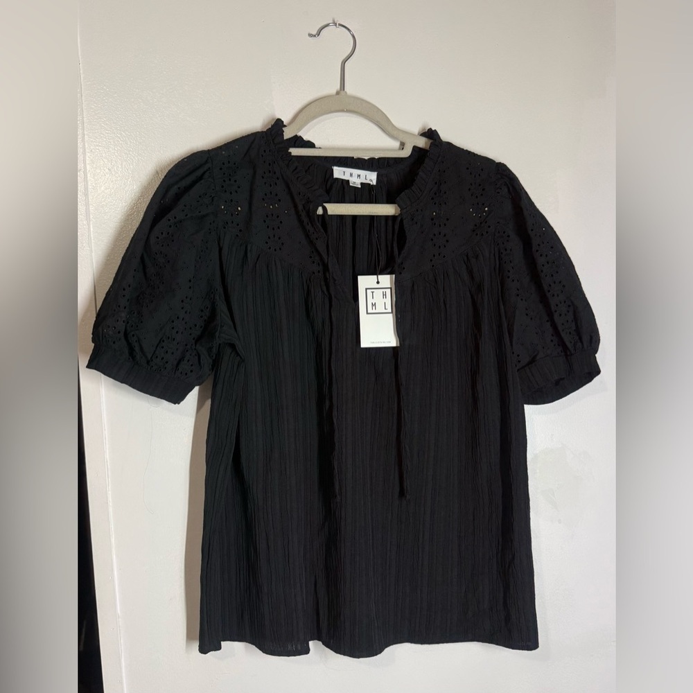 THML Women’s Top Puff sSeeves, Eyelet Embroidery Details - Picture 3 of 7